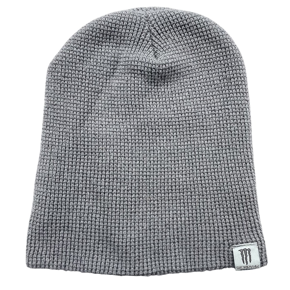 Monster Energy Hat Beanie One Size Mens Gray Knit Ultra Logo Winter Casual